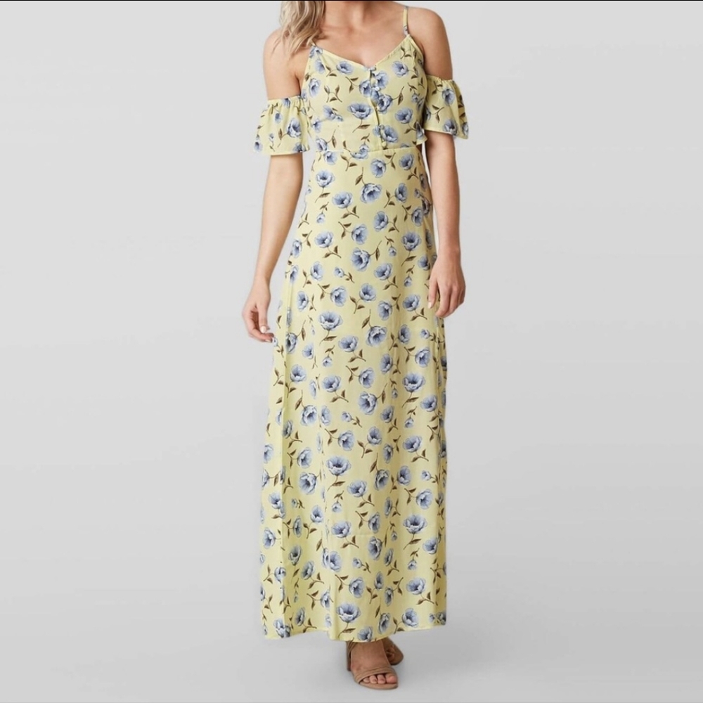 ✨3/$25 Blu Pepper Yellow Blue Floral Off Shoulder Maxi Dress